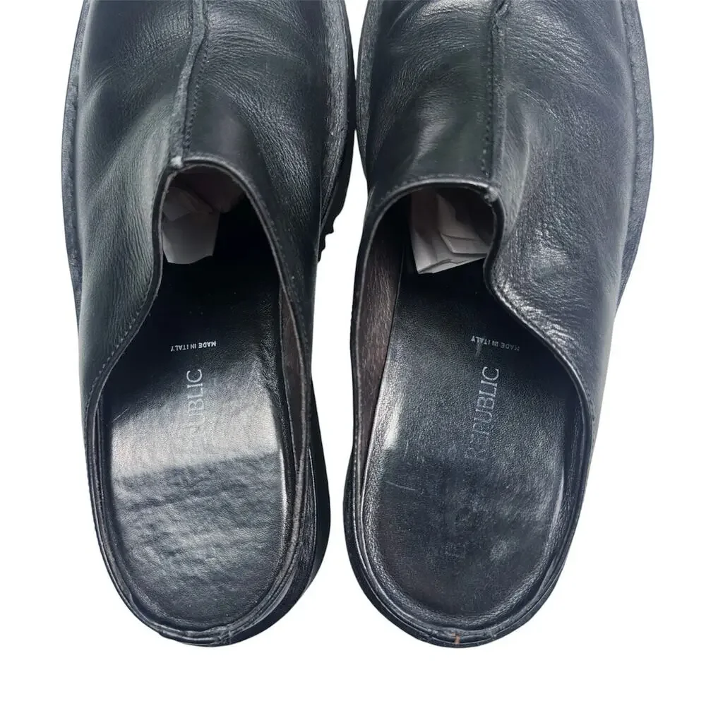 Banana Republic | Men | Classic Black Seamed Slip On Leather Clog Mules | 10 D